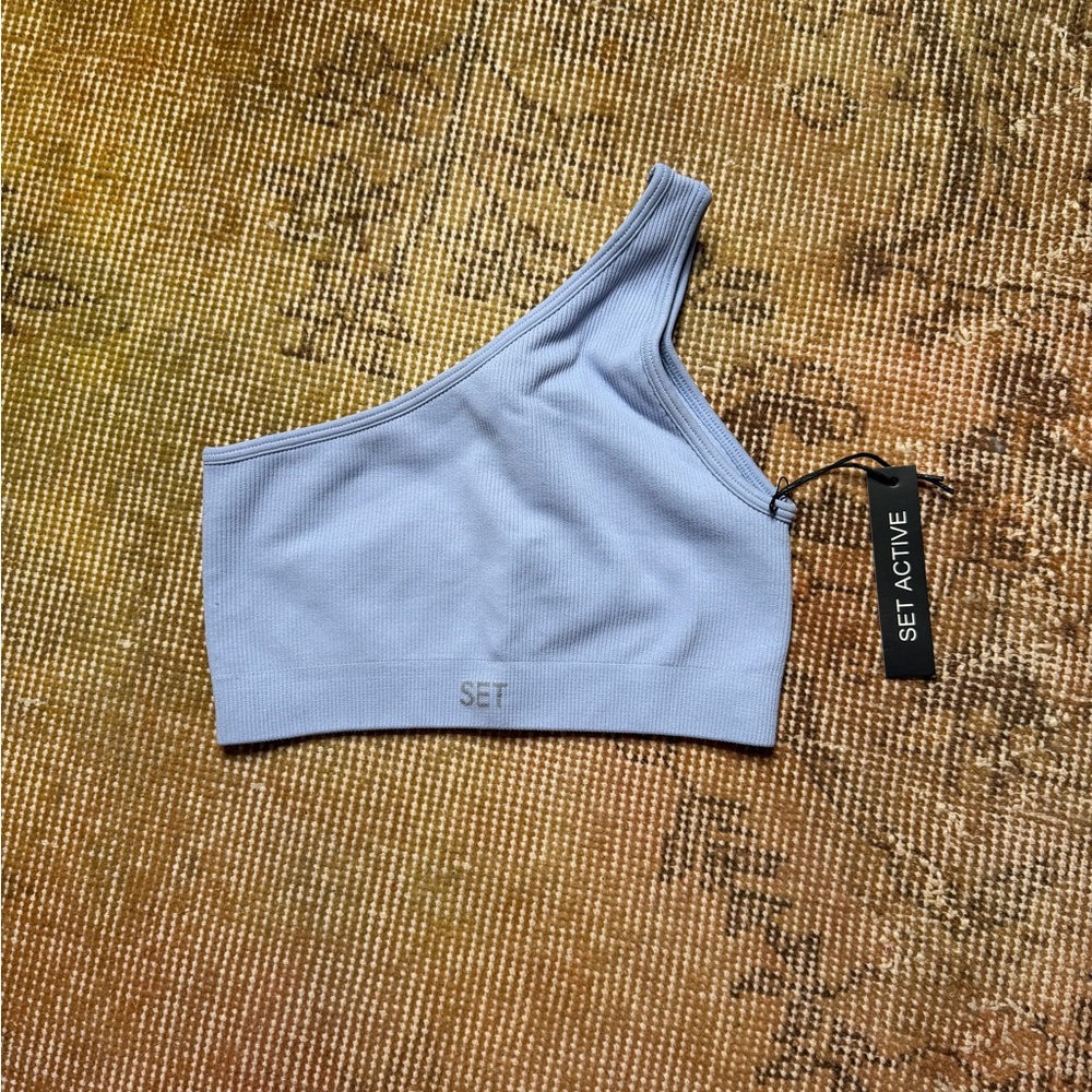 BNWT SET Active Ribbed One-Shoulder Top in Blue Lagoon